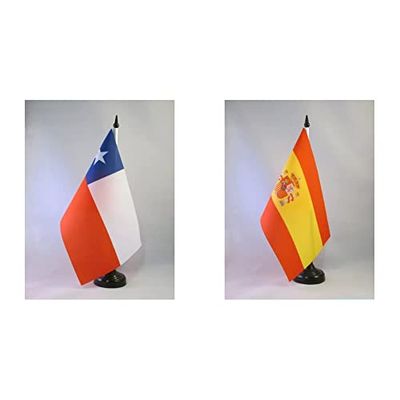 AZ FLAG Bandera de Mesa de Chile 21x14cm - BANDERINA de DESPACHO CHILENA 14 x 21 cm & Bandera de Mesa de ESPAÑA 21x14cm - BANDERINA de DESPACHO ESPAÑOLA 14 x 21 cm