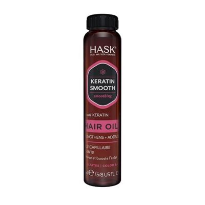 HASK Keratin Smoothing Shine Oil Vial for all hair types, colour safe, gluten-free, sulfate-free, paraben-free - 1 18mL Vial