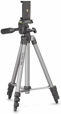 CULLMANN - 52102 - Tripé móvel Alpha 1000 com suporte para smartphone (altura da extensão de 106 cm, com cabeça de 3 vias, carga máxima de 1 kg, tamanho do paqeute 37 cm, peso 480 g), prata