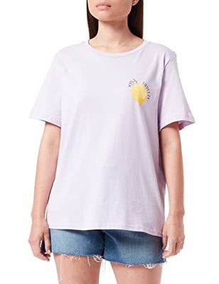 Vila dam Viprinty Art S/S vanlig T-shirt, Pastel Lilac/tryck: Citron, XS