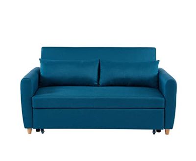 BAÏTA Canapé Droit Convertible Laura 3 Places en Tissu Bleu