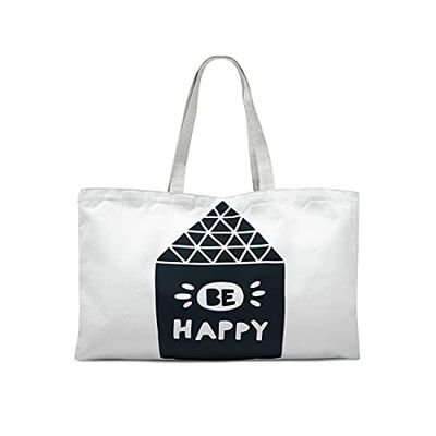 Bonamaison Printed Tote Bag, Reusable Grocery Bag, Shopping Bag, Machine Washable, Foldable, Canvas Cloth Bag with Handles, 47x42 Cm