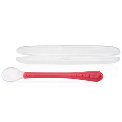 Nuby - Zachte siliconen lepel met opbergdoos - Flexibele lepel met Easy Grip™ handvat en zachte siliconen voor baby's en peuters - BPA-vrij - Roze - 6+ maanden
