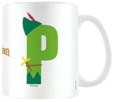 Disney Alphabet Personalised Mug (P for Peter Pan Design) 11oz Ceramic Coffee Mug in Presentation Disney Gift Box - Official Merchandise, Green