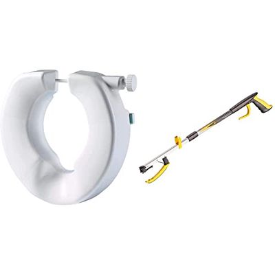 Helping Hand Unifix 4 inch / 100mm Raised Toilet Seats Without Lid for Elderly, Disabled and Hip Replacement. & Helping Hand Company Classic Pro Folding Reacher Grabber 35 inch / 88cm.