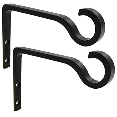 QIEGL Lot de 2 crochets de suspension en métal de 15,2 cm pour plantes suspendues, mangeoire à oiseaux, panier à fleurs, décoration d'intérieur et d'extérieur (noir)