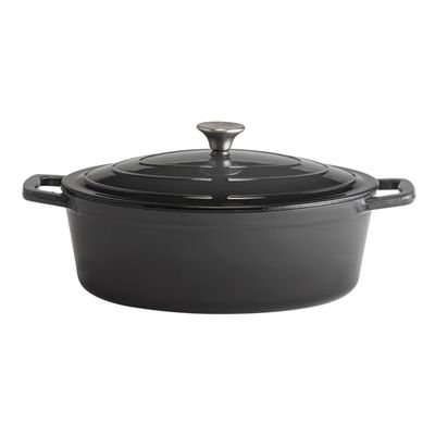 APS 88309 - Casseruola con coperchio "5 STARS", in ghisa, adatta a induzione, utilizzabile in forno, con supporto per coperchio, 33 x 25 cm, 5 litri, colore: antracite