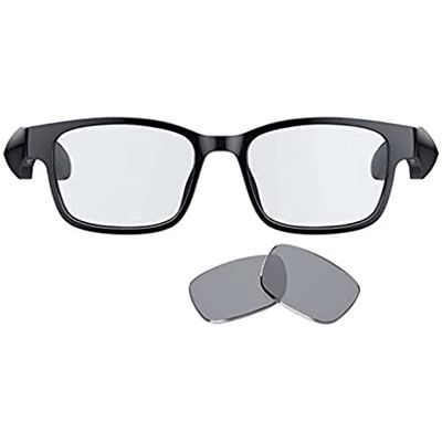 Razer Anzu - Lunettes à filtre anti-lumière bleue ou lunettes de soleil audio (Rectangle, Large) (Son à faible latence, Conception IPX4 résistante à l’eau, Micro intégré et haut-parleurs) Noir