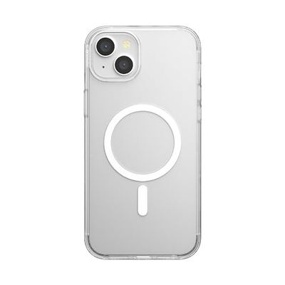 PopSockets Custodia per iPhone 15 Plus con impugnatura rotonda compatibile con MagSafe, custodia per iPhone 15 Plus, compatibile con ricarica wireless, trasparente