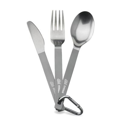 Esbit Titanium bestekset - hoogwaardig campingbestek met vork, mes en lepel - ultralichte bestekset met nylon tas, grijs