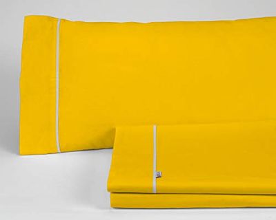 Juego de sábanas liso color mostaza - Cama de 150 (4 piezas) - 50% algodón / 50% poliéster - 144 hilos. Gramage: 115