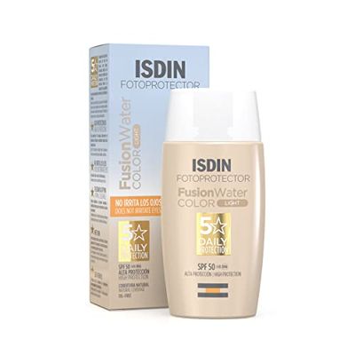 ISDIN Fusion Water Color SPF 50 (Light) 50 ml | tonad daglig solkräm för ansiktet | ultralätt textur