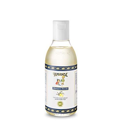 L'AMANDE Shampooing douche pour hommes, femmes et enfants 250 ml, savon liquide délicat doux pour la peau du corps, nettoyant pour le corps et douche parfumée testé dermatologiquement