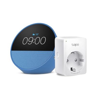 Echo Spot | Blu + TP-Link Tapo Presa intelligente, compatibile con Alexa - Kit di base per Casa Intelligente
