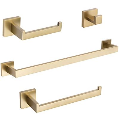 TURS Juego de Accesorios de baño de Oro Cepillado, Juego de 4 Piezas de Accesorios de baño, Juego de toallero Cuadrado de Acero Inoxidable