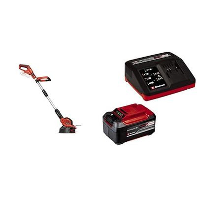Einhell Recortadora de césped con batería GE-CT 18/28 Li-Solo Power X-Change (Iones de Litio, 18 V, 28 cm de Anchura de Corte, Hilo, Cabezal Motor Giratorio e inclinable,)+ Starter Kit 5,2Ah