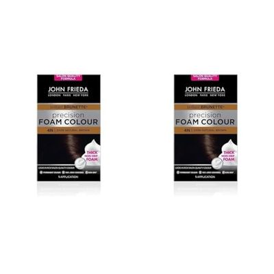 John Frieda Precision Foam Colour 4N, Salon-Finish Dark Natural Brown Hair Dye, Dark Brown Permanent Hair Colour, 100% Grey Coverage (Pack of 2)