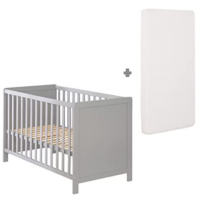 roba Lit Cododo 60 x 120 cm - Réglable en hauteur - 5 Barreaux Amovibles + Sommier à Lattes + Matelas Inclus - Gris
