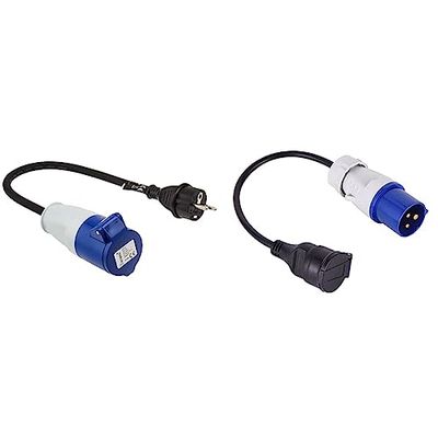 Perel ECEEC 40 cm Adaptor Cable Schuko Plug to CEE Socket & Electraline 20848043M Adaptateur pour caravanne, Bleu