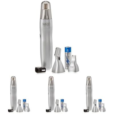 Wahl 3-in-1 Personal Trimmer, Trimmers for Men and Women, Nose Ear and Eyebrow Trimmer, Washable Heads, Trim Sideburns and Facial Hair, Peach Fuzz Trimming, Cordless (Pack of 4)