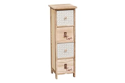 Ladebox Love – 4 laden, romantisch, van natuurlijk hout met vier laden, twee daarvan met het woord 'Love' en de andere twee, met geometrisch patroon (25 x 25 x 84,5)