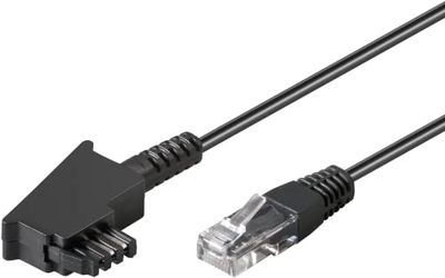 goobay 60661 Routerkabel, telefoonkabel, aansluitkabel voor DSL/ADSL/VDSL, TAE-F stekker naar RJ45-stekker (8P2C), zwart, 30 meter