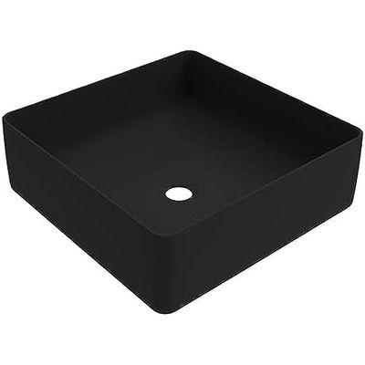 ERCOS Lavabo Cerámico Cuadrado Sobre Encimera, Lavabo de Baño Color Negro Mate, sin Rebosadero, Dimensiones 416x416 mm