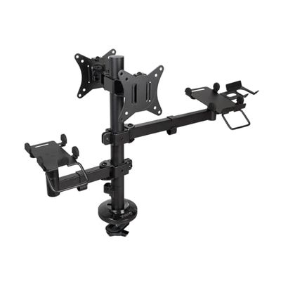 TOOQ TQPM0002 Tafelstandaard, verstelbaar, voor printers + 2 schermen van 17 - 32 inch + terminal met lezer, zwart