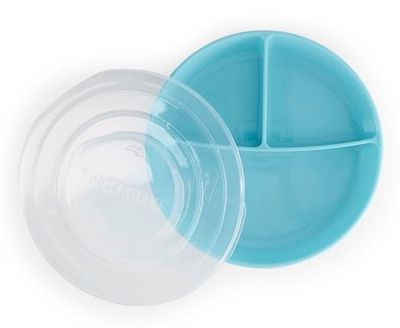 Twistshake Babytallrik med Lufttätt Lock | Delade Tallrikar för Barn | BPA-fri Baby Avvänjningsplatta | 3-delad Matträningsplatta för Spädbarn och Barn | Bebismatningsplatta | 6 Månader + | Ljusblå