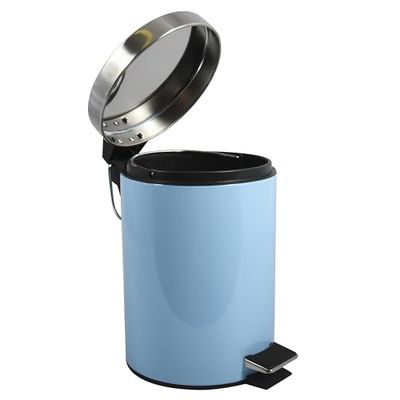 MSV - Poubelle Cosmétique Salle de Bain - Acier Inoxydable avec Seau Intérieur Amovible - Poubelle à Pédale Élégante - Compacte et Pratique - Bleu Pastel - 3L
