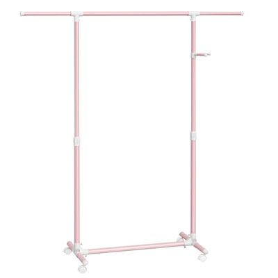 SONGMICS Clothes Rack with Castors, Garment Rack, Adjustable Height Between 97-165 cm, Clothes Rail with Extendable Bar, Side Hooks for Accessories and Bags, Jelly Pink LLR001R02