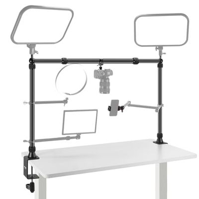 NEEWER Supporto Fotocamera da Tavolo Overhead con Super Clamp a Doppia Testa Sfera/Supporto Telefono per Scatti da Alto, Rig Scrivania Metallo per Multidispositivo per Luce Fotografia, Max 12kg, NK002