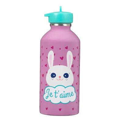 DRAEGER PARIS 1886 - Botella Infantil de Acero Inoxidable con Mensajes Personalizados - Diseño de Animales Adorables - 300ml - Fácil de Usar y Limpiar - Ideal para Escuela y Actividades - Je t'aime