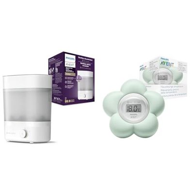 Philips Avent SCF293/00 elektryczny sterylizator parowy i suszarka, na maks. 6 butelek dla dzieci, odkurzacz i inne akcesoria, biały & Philips Avent Digital Thermometer (Model SCH480/00)