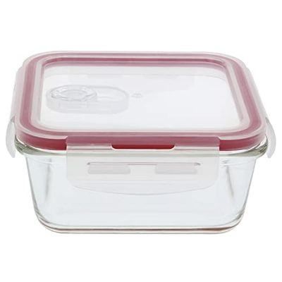 Amig - Glass Food Storage Container | Airtight with Silicone Seal | Microwave & Oven Safe | Ideal for Work & Travel | Square & Stackable, 690 Ml, Glass
