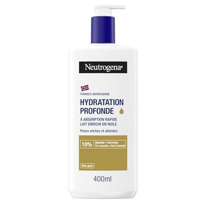 Neutrogena | Lait corps Formule Norvégienne Hydratation Profonde (flacon-pompe de 400 ml) – Lait à absorption rapide pour peaux sèches et abîmées – Lait hydratant enrichi en huile