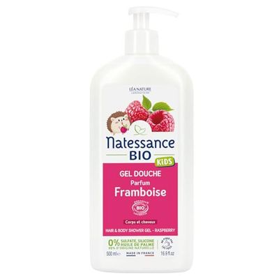 Natessance Raspberry Sulphate Free Organic Cosmetic Bio Kids Care Shampoo and Shower Gel for Kids, 500 ml