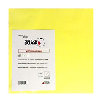 Alevar Sticky Maxi Blocco 50 Fogli Adesivi Riposizionabili Formato 300x300 mm Colore Giallo