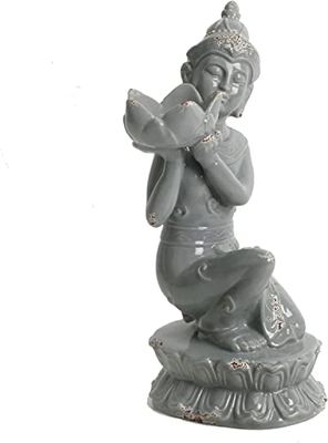 Mezzaluna Gifts Grå hem eller trädgård dolomit Buddha-figur med värmeljushållare, flerfärgad, en storlek