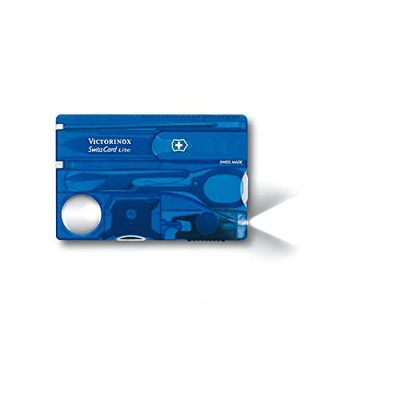 Victorinox Swiss Card Lite, Multitool de Poche Suisse, 13 Fonctions, Led, Loupe, Bleu Transparent