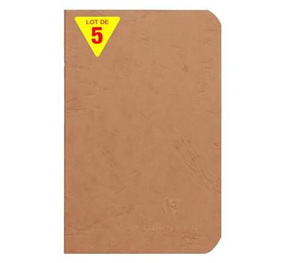 Clairefontaine 73410CPack Age Bag Collection A Set of 5 Stapled Notebooks Tobacco - 9x14 cm - 96 Plain White Pages - 90 gsm Paper - Leather Grain Glossy Card Covers