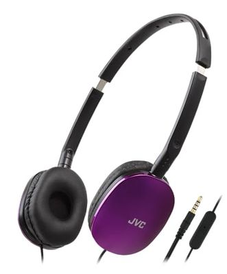 JVC HA-S160M-V Flats - Auriculares Plegables y compactos en Color de Moda Brillante, con Interruptor para micrófono de Encendido/Apagado, Ideal para teletrabajo y seminarios en línea (Morado)