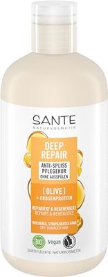 SANTE Naturkosmetik Deep Repair - Soin anti-fourches - Olive + Protéine de pois - Cure végétalienne sans rinçage - Répare les cheveux abîmés - Pour des cheveux souples et renforcés - 200 ml