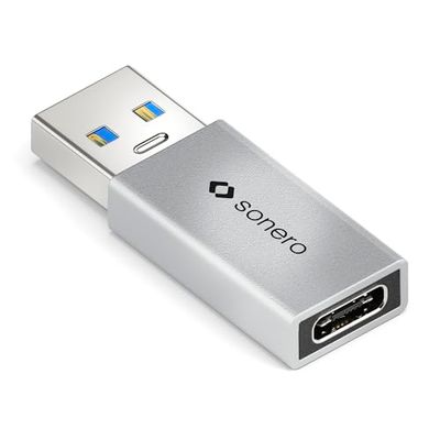 sonero USB C till USB A-adapter, snabb laddning 3A 15 W, 3,2 Gen1 10 Gbps dataöverföring, OTG, kompatibel med iPhone, Samsung Galaxy, Watch, Google Pixel UVM., silver