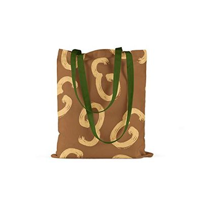 Bonamaison, 100% Algodón Bolso De Mano Impreso, Bolso de la Compra Reutilizable, Bolso De Compras, Ecológico, Plegable, Bolso de Tela de Lona con Asas Verdes, 34X40 Cm - Fabricado en Turquía