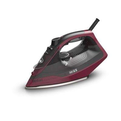 Tefal Express Steam FV2846 - Plancha de vapor 2400 W, Negro/Rojo Vino, Cerámica, Función anti goteo, Pulverización