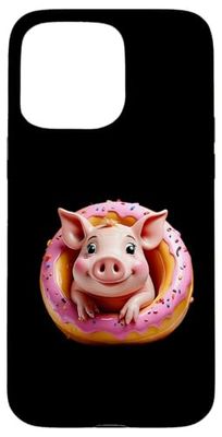 Cute Cartoon Pig Inside Pink Donut Float Case for iPhone 15 Pro Max
