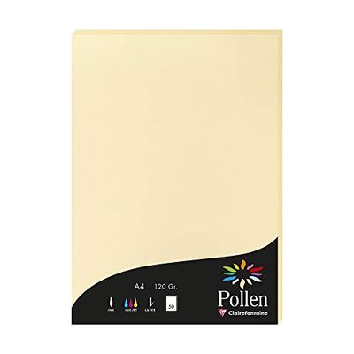 Clairefontaine 4296C - Étui de 50 Feuilles - Format A4 (21x29,7cm) - 120g/m² - Coloris Chamois - Papier d'Invitation Evènements et Correspondance - Gamme Pollen - Papier Premium Lisse