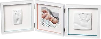 Baby Art My Baby Touch Set de moldura tripla para fotos e 2 pegadas de bebé em argila, lembrança das pegadas de mão e pé, cor branca