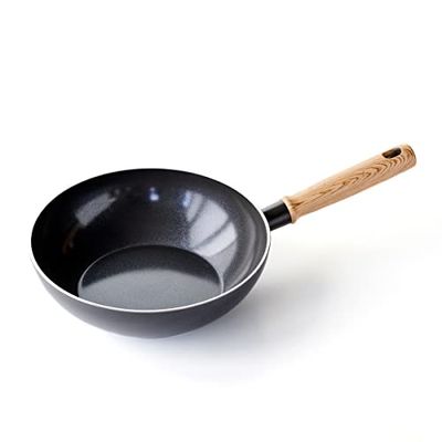 GreenChef Vintage saudável frigideira de cerâmica anti-aderente 24 cm / 2,5 l, cabo inspirado em madeira, livre de PFAS, adequada para indução, adequada para máquina de lavar louça, cinzento